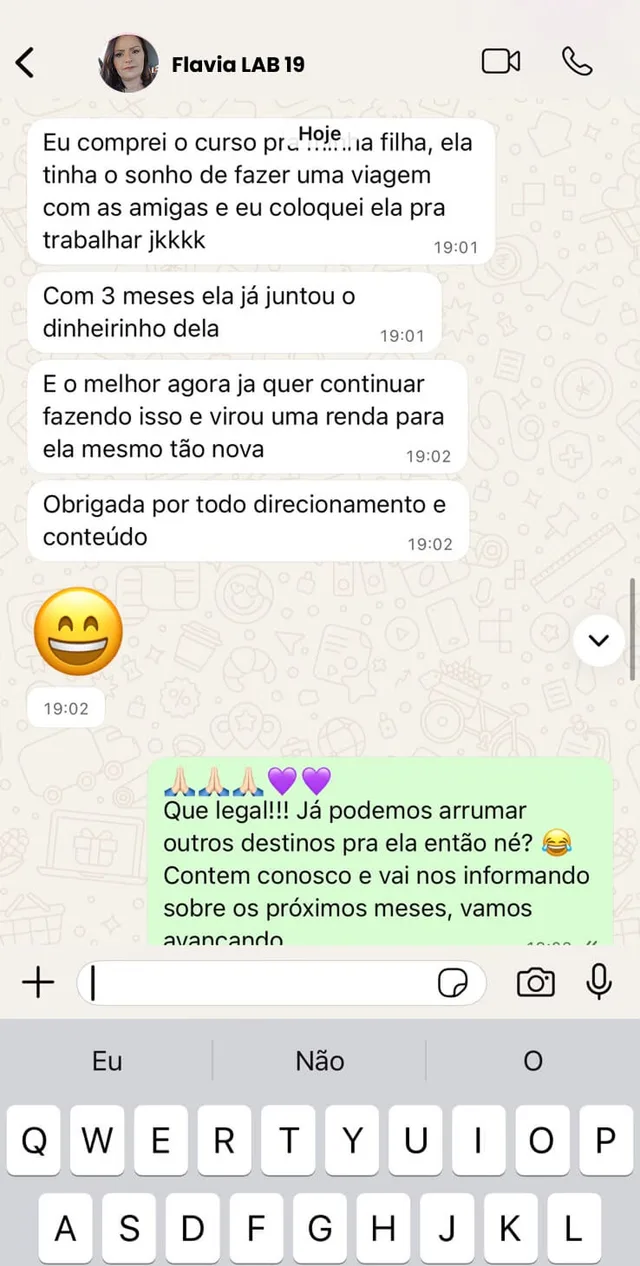 Depoimento de aluna no WhatsApp